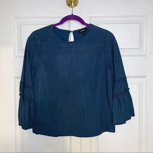 Express blue&white stripe bell sleeve top sz XS